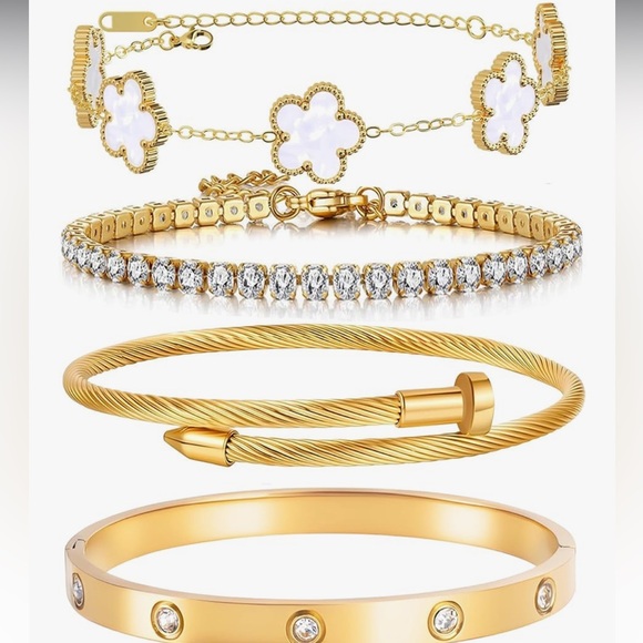 Lamdo Jewelry - Chic Gold and White Floral Bracelet Set